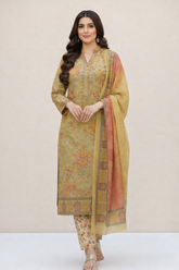 3 PCS UNSTITCHED SUIT|FABRIC Lawn90/70 #1004