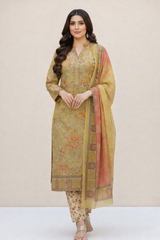 3 PCS UNSTITCHED SUIT|FABRIC Lawn90/70 #1004