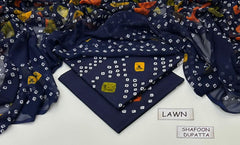 3 PCS UNSTITCHED SUIT|FABRIC Lawn90/70 #1004