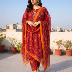 3 PCS UNSTITCHED SUIT|FABRIC Lawn90/70  #1004
